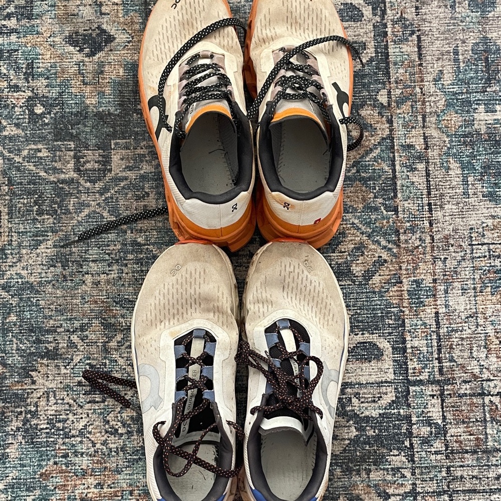 Two pairOn Running Women’s PRunning Shoes white with Orange and Blue Accents - Picture 7 of 9